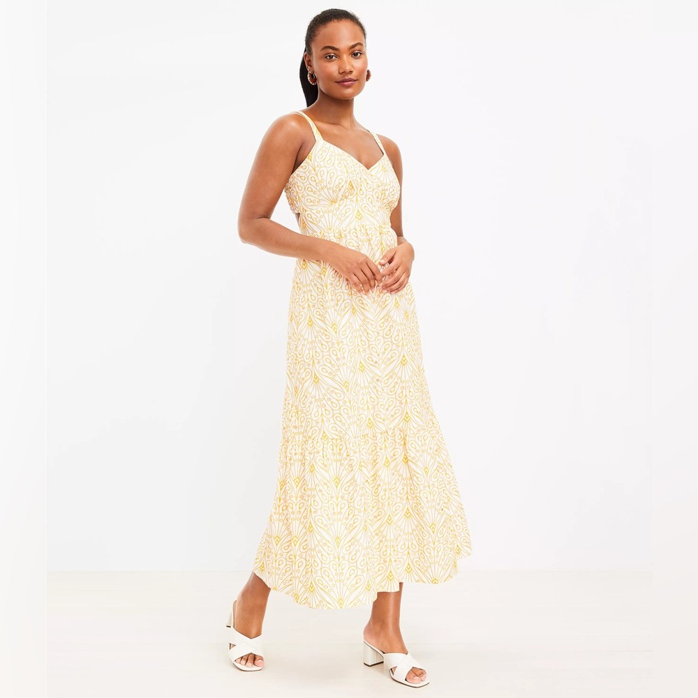 LOFT Yellow and White Printed Maxi Dress